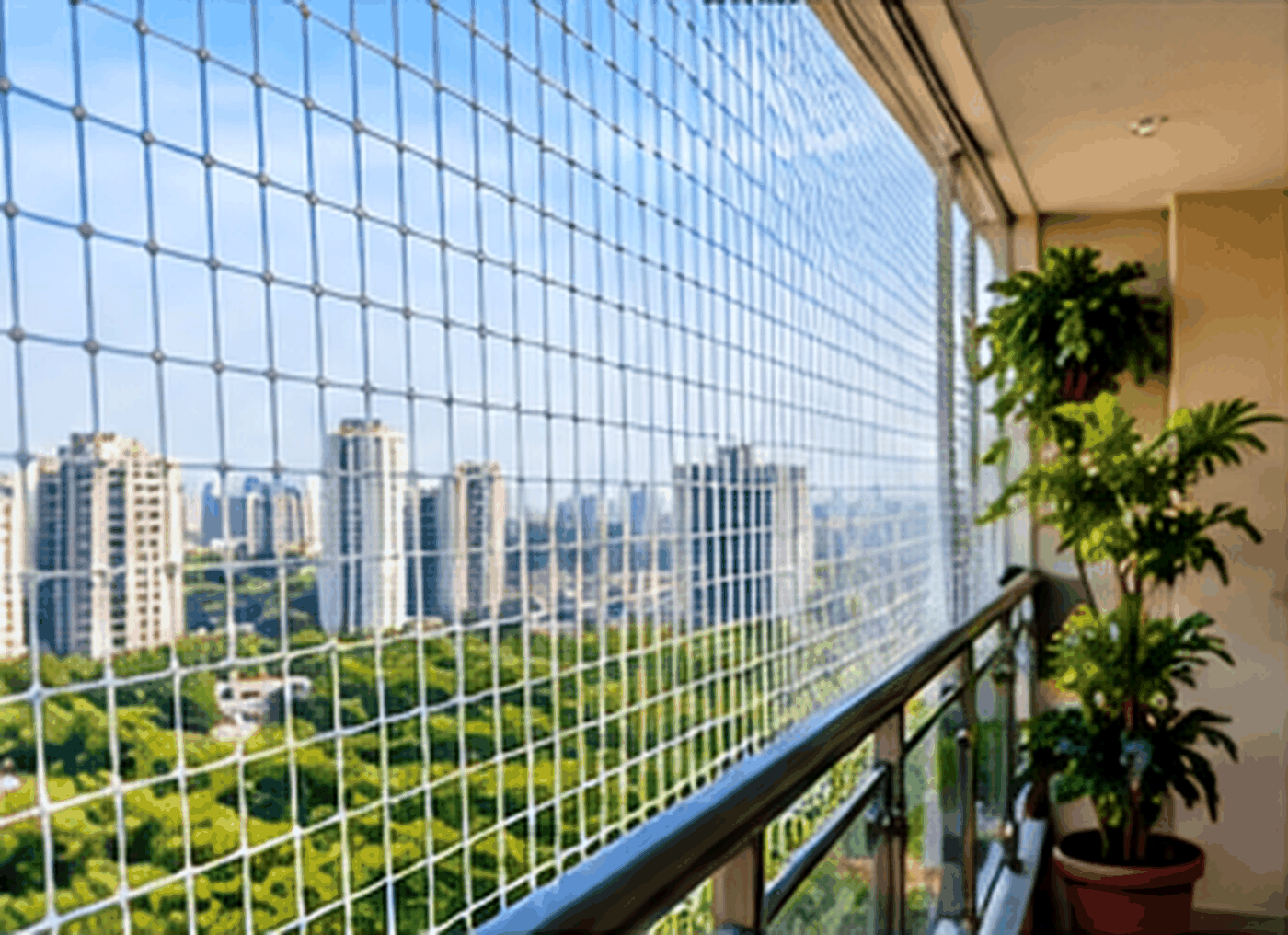 Illustration of a balcony opening with netting